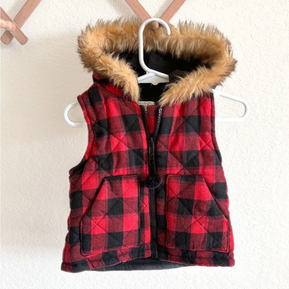 Mudpie Buffalo plaid flannel down vest baby 12-18 month